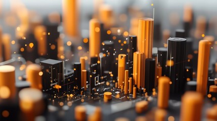 Aufkleber - Abstract digital representation of data visualizations with orange and black elements.