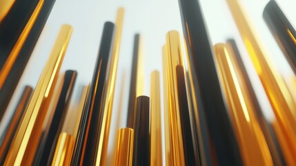 Leinwandbilder - A dynamic arrangement of vertical golden and black cylindrical shapes creating a modern aesthetic.