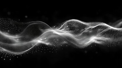 Poster - Abstract wave patterns in monochrome, featuring smooth, flowing shapes with subtle light effects, creating a sense of depth and movement.