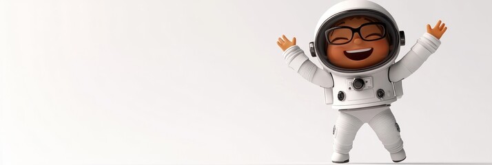 Aufkleber - A cheerful cartoon character in a spacesuit, celebrating space exploration.
