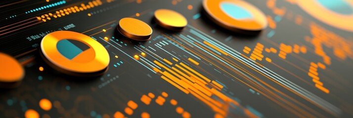 Fototapete - Abstract digital interface with circular elements and data patterns.