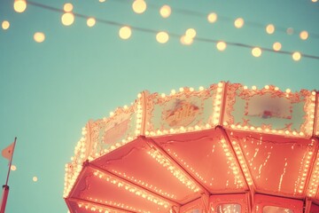 Aufkleber - A beautifully lit carousel against a twilight sky, evoking a sense of nostalgia and joy.