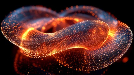 Poster - An abstract, vibrant wave of glowing particles in orange and blue tones. This digital artwork creates a sense of movement and energy, perfect for creative projects.