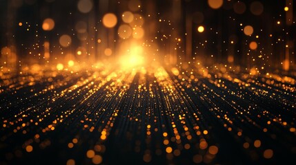 Poster - An abstract image showcasing sparkling golden lights creating a mesmerizing effect, perfect for backgrounds or digital designs that evoke luxury.