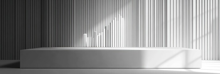 Aufkleber - A minimalist white space with vertical lines and abstract shapes, emphasizing light and form.