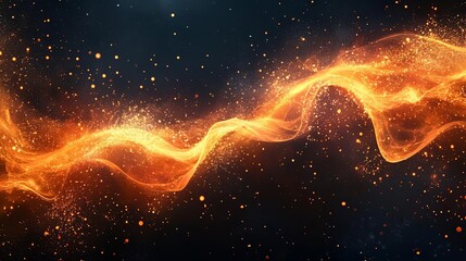 Poster - An abstract representation of fiery waves and sparkling particles in a cosmic space, showcasing vibrant colors and dynamic movement.