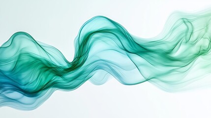 Poster - An abstract wave of flowing teal and green smoke gracefully moves across a light background, evoking a sense of tranquility and fluidity.