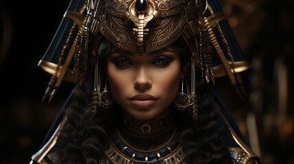 Wall Mural - a powerful representation of an egyptian queen, radiating strength and grace, set against a dramatic