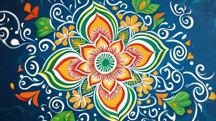 Poster - Beautiful floral design with vibrant colors and intricate patterns on a blue background during a cultural festival