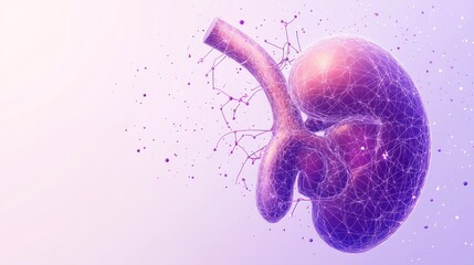 Poster - A stylized representation of a human kidney with a network design.