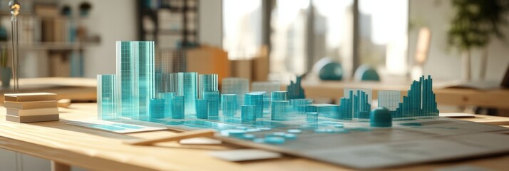 Poster - A modern architectural model displayed on a table in a bright office environment.