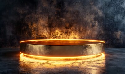 Poster - A polished gold podium with soft, diffuse lighting that bathes the 3D shape in a rich