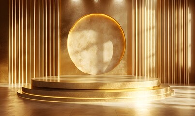 Poster - A sophisticated gold podium with intricate textures and a gentle, warm light casting elegant shadows