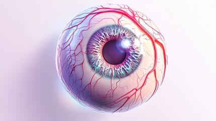Poster - A detailed, colorful illustration of a human eye with visible blood vessels.