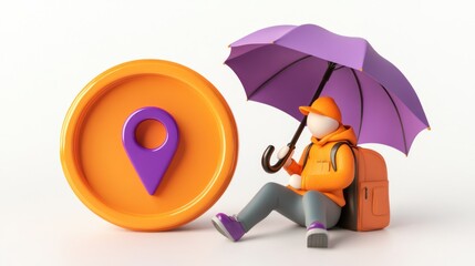 Poster - A stylized figure with an umbrella sits beside a location pin, symbolizing travel and navigation.