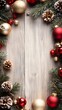 © Ben Kuang - Elegant holiday decorations with red and gold ornaments, pinecones, and greenery.