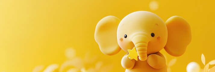 Poster - A cheerful yellow elephant holds a star in a bright, playful setting.