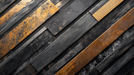 Aufkleber - Dynamic and modern wall covering with geometric black and metallic rectangular tiles