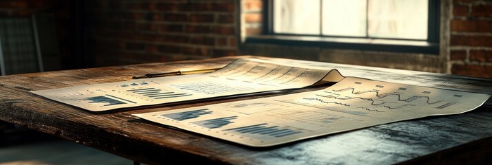 Poster - Two reports with charts and graphs on a wooden table, showcasing data analysis.