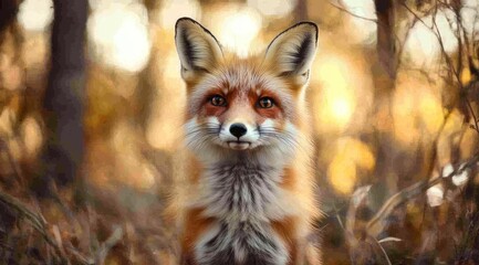 Poster - A close-up of a fox in a natural setting with a soft, warm background.
