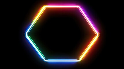 Poster - Neon lights forming a glowing hexagon pattern with radiant edges and a dark gradient background for a modern look