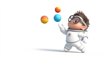 Poster - A cartoon astronaut juggles colorful balls, showcasing playfulness and creativity.