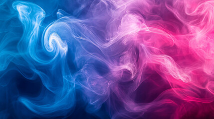 Aufkleber - Abstract shapes, patterns, and textures created by blue and pink smoke on a black background