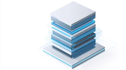 Poster - A stacked arrangement of sleek, modern devices in varying shades of blue and gray.