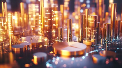 Aufkleber - A digital representation of data visualization with glowing geometric shapes and graphs.