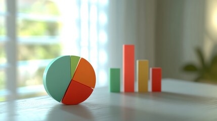 Aufkleber - A colorful pie chart and bar graph on a table, illustrating data visualization concepts.