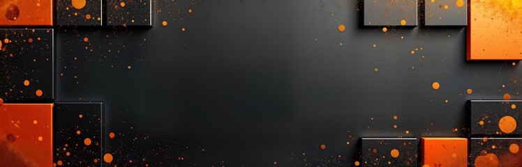 Poster - Abstract geometric design Black orange cubes pattern. Modern textured background. Grunge style wall surface. Urban architecture. Dark color palette. Ideal for website banner or wallpaper.