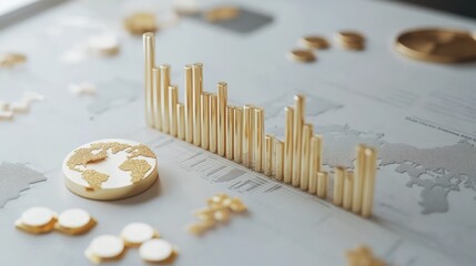 Poster - A collection of gold coins and bar graphs on a financial-themed background.