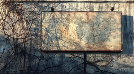 Poster - An old map covered by vines, showcasing nature's reclaiming of urban space.