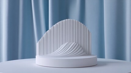 Poster - A minimalist white sculpture with curved lines against a soft blue backdrop.