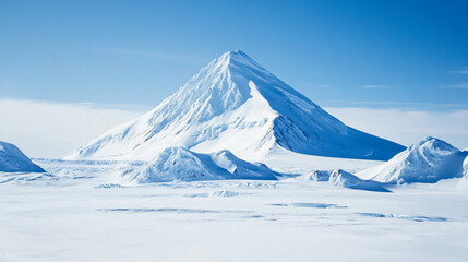 Fototapete - Breathtaking view of a towering snow-covered peak rising above a vast icy expanse in antarctica, showcasing the serene beauty of polar regions