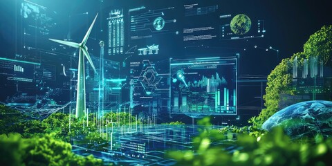 Poster - A visually captivating infographic showcasing the impact of emerging technologies on environmental conservation, with futuristic designs and data points.