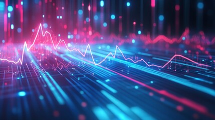 Aufkleber - Abstract digital visualization of data trends with vibrant blue and pink colors.