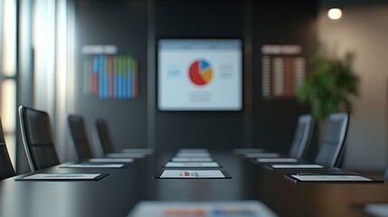 Poster - A modern conference room set up for a business meeting with presentation materials.