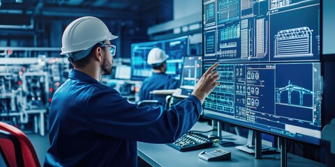 Aufkleber - A high-tech control room with engineers managing automated systems that control energy production, illustrating the future of smart grid technology and industrial automat
