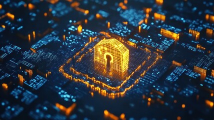 Aufkleber - Digital lock symbolizing cybersecurity within a network of glowing data.