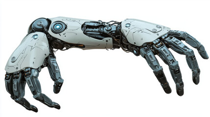 Poster - Robot arms, like those used in factories, are shown.  These mechanical arms are isolated against a white background in a realistic illustration.
