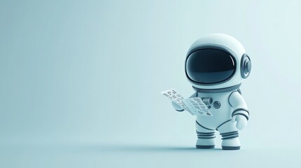 Poster - A small astronaut figure holding papers in a minimalistic setting.