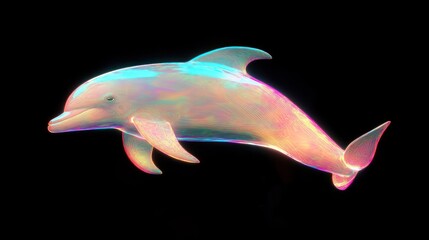 Poster - A colorful, iridescent dolphin rendered in a digital art style against a black background.