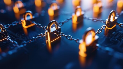 Poster - Digital Security Concept with Locks and Chains on Circuitry