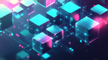 Poster - A picture shows interconnected digital blocks forming a chain, representing the blockchain.  It uses simple shapes and numbers to illustrate this technology.