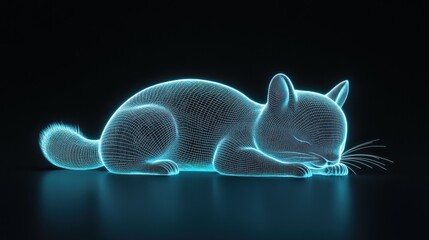 Poster - A glowing, holographic representation of a sleeping cat.