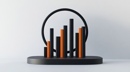 Poster - A modern abstract sculpture representing data visualization with bars in black and orange.