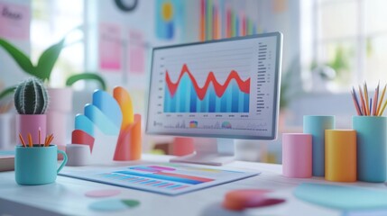 Poster - A colorful workspace featuring graphs and charts, ideal for data analysis and presentations.