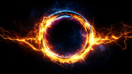 Aufkleber - Fantasy and science fiction concept: glowing plasma ring creating electric power in a dark background, perfect for creative projects