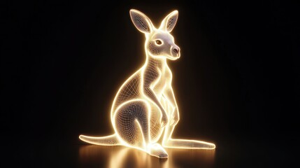 Poster - A glowing, stylized kangaroo figure with a luminous outline against a dark background.